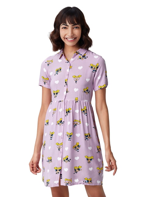 The Souled Store Lavender Printed Shirt Dress Price in India
