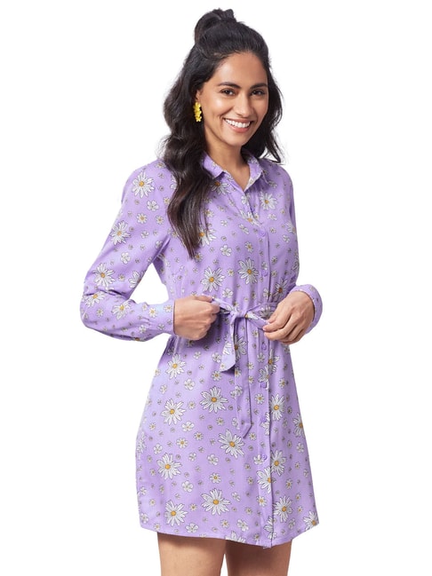 The Souled Store Lavender Floral Print Shirt Dress Price in India