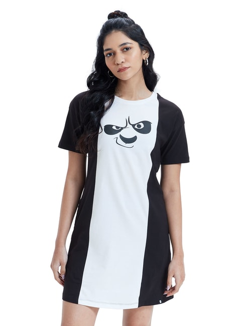 The Souled Store Black & White Color-Block T Shirt Dress Price in India