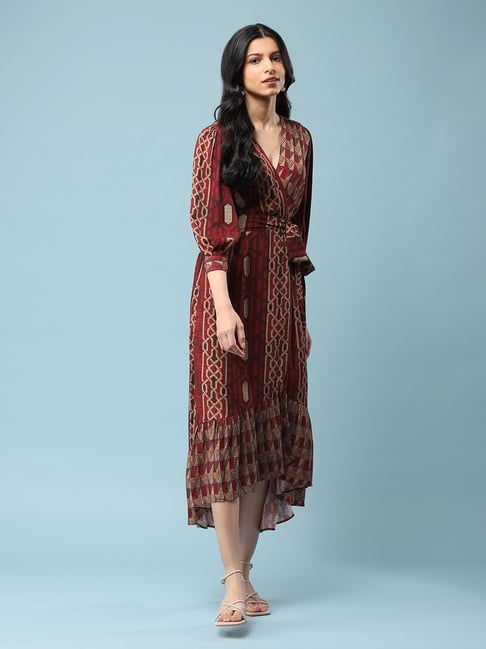 aarke Ritu Kumar Rust Printed Midi High-Low Dress Price in India