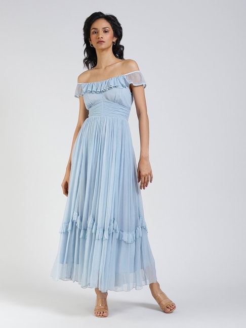 Label Ritu Kumar Powder Blue Maxi A-Line Dress Price in India