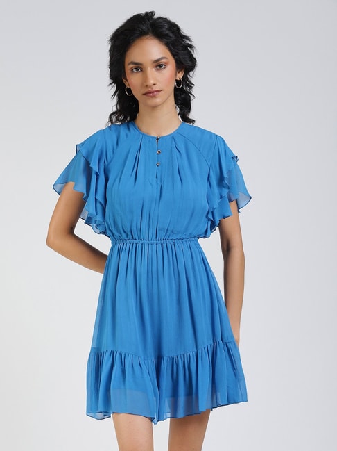 Label Ritu Kumar Electric Blue Mini A-Line Dress Price in India