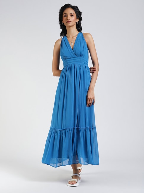 Label Ritu Kumar Electric Blue Maxi A-Line Dress Price in India
