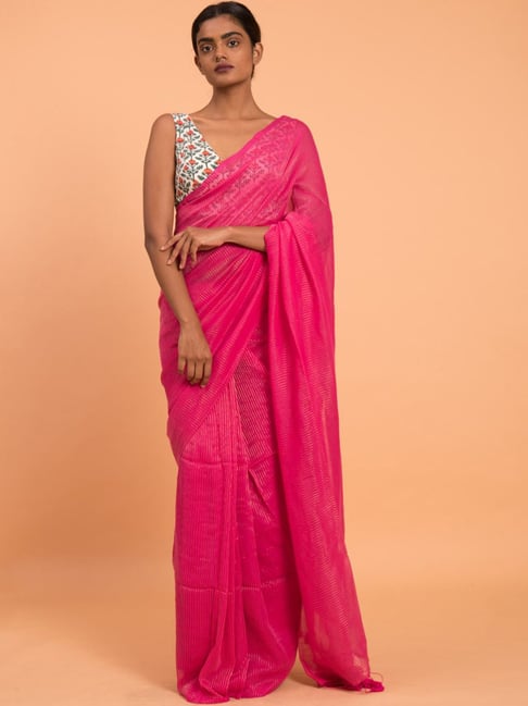 Buy Suta Pink Woven Design Pure Cotton Saree online