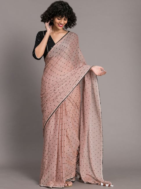 Suta Brown Cotton Polka Dots Saree Without Blouse Price in India