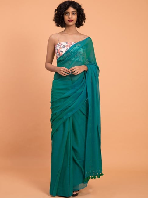Suta Teal Green Cotton Saree Without Blouse Price in India