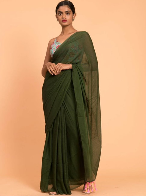 Suta Green Plain Saree Without Blouse Price in India