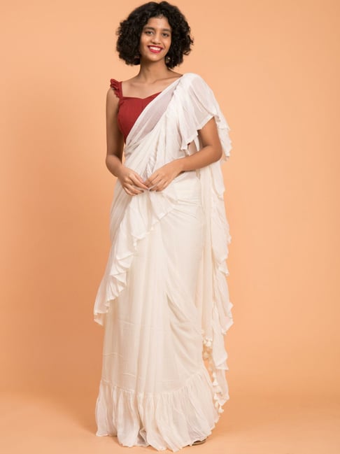 Suta White Cotton Saree Without Blouse Price in India