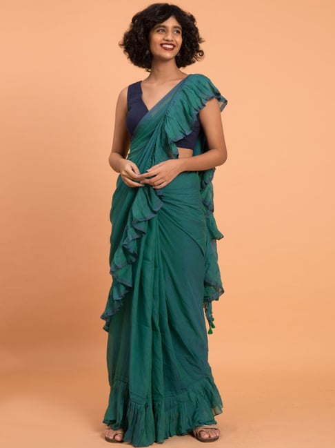 Suta Teal Green Cotton Saree Without Blouse Price in India