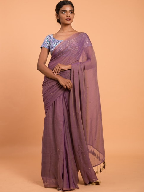 Suta Purple Cotton Embellished Saree Without Blouse Price in India