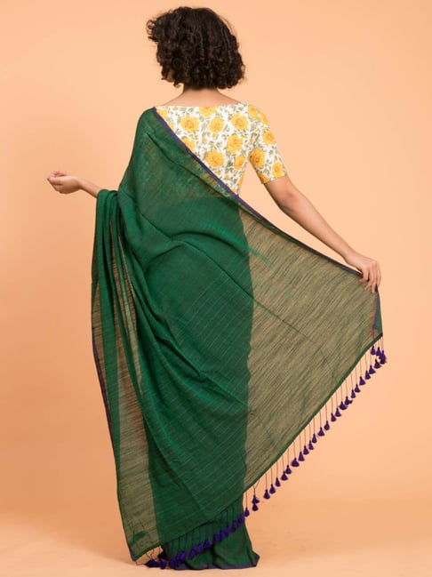 Reeta Fashion Gorgeous Dark Green Satin Silk Plain Saree with Unstitched  Blouse | Reeta Fashion