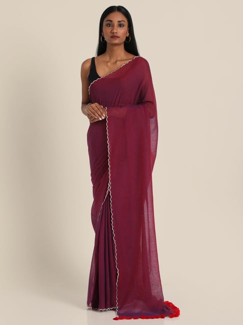 Suta Maroon Cotton Saree Without Blouse Price in India
