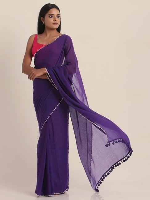 Suta Purple Cotton Saree Without Blouse