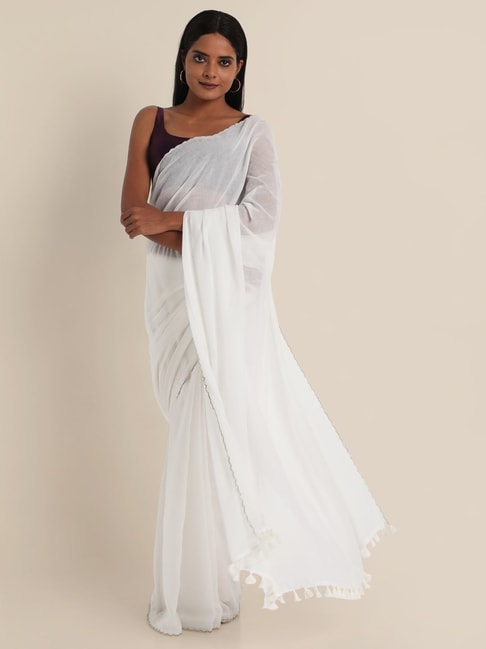 White Contemporary Style Saree buy online -