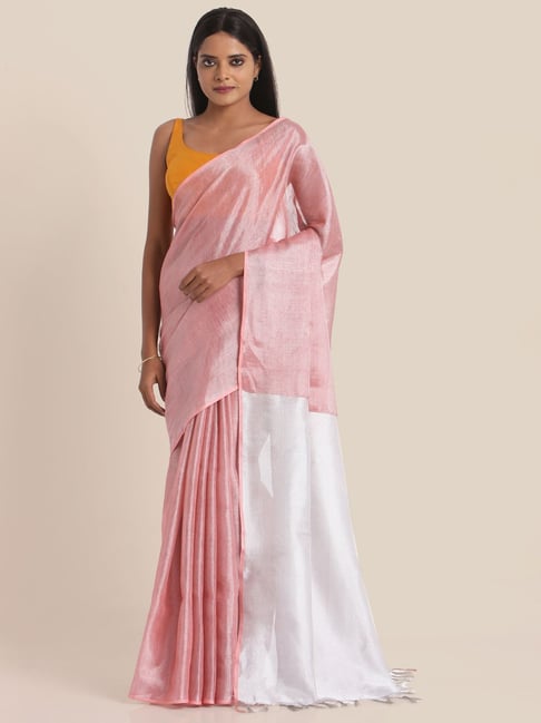 Suta Pink Linen Woven Saree Without Blouse Price in India