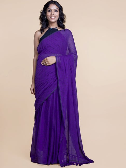 Suta Purple Cotton Printed Saree Without Blouse Price in India