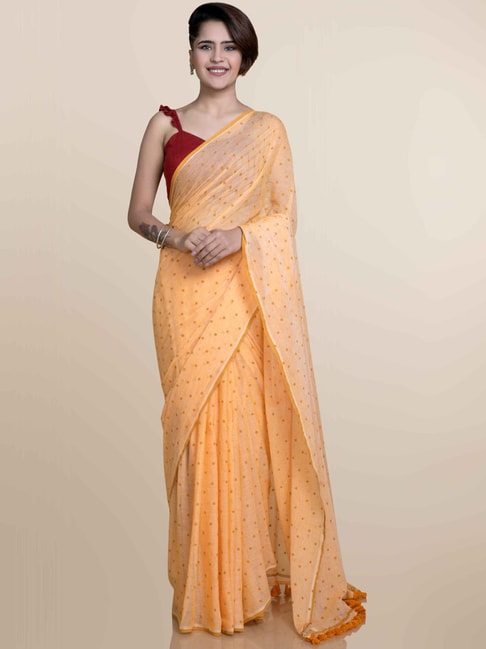 Suta Mustard Cotton Printed Saree Without Blouse Price in India