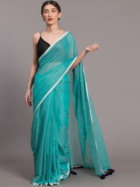 Suta Blue Plain Saree Without Blouse Price in India