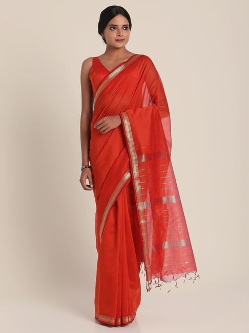 Suta Red Cotton Silk Woven Saree Without Blouse Price in India