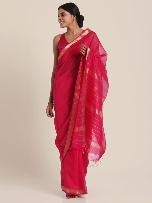 Suta Pink Cotton Silk Woven Saree Without Blouse Price in India