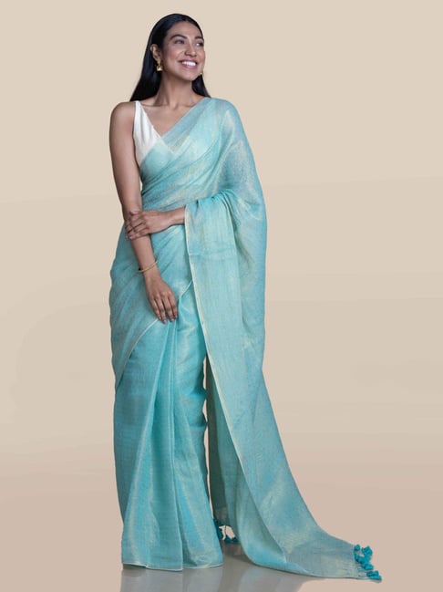 Suta Blue Woven Saree Without Blouse Price in India