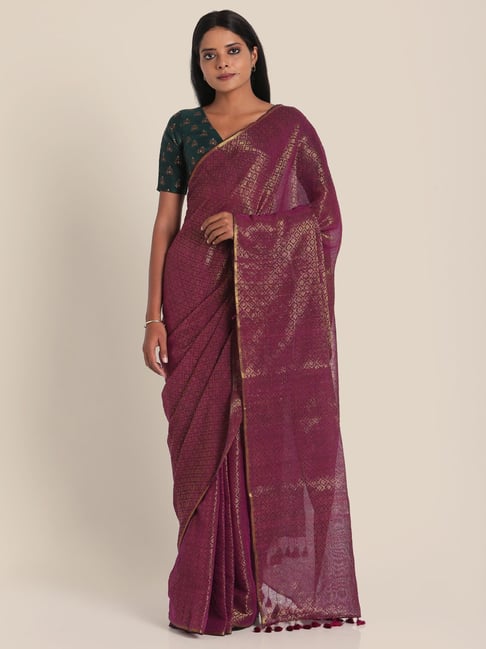 Suta Purple Cotton Woven Saree Without Blouse Price in India