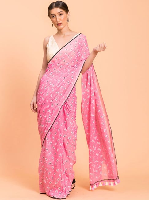 Suta Pink Cotton Printed Saree Without Blouse Price in India