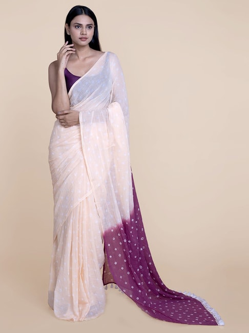 Suta Peach Batic Print Saree Without Blouse Price in India