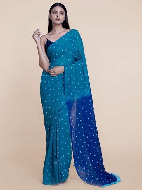 Suta Blue Batic Print Saree Without Blouse Price in India