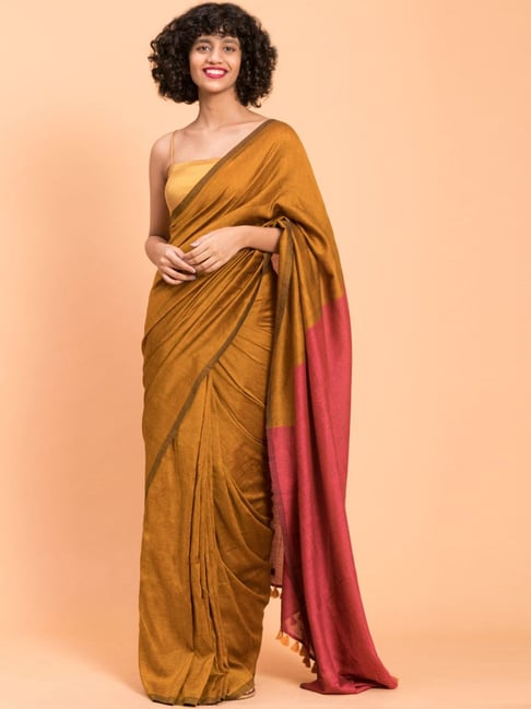 Buy Arpita Fashion Solid/Plain Bollywood Silk Blend Gold Sarees Online @  Best Price In India | Flipkart.com