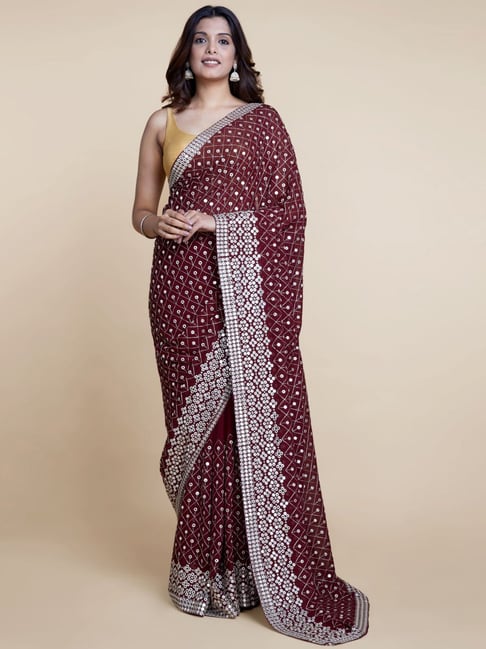 Suta Maroon Embroidered Saree Without Blouse Price in India