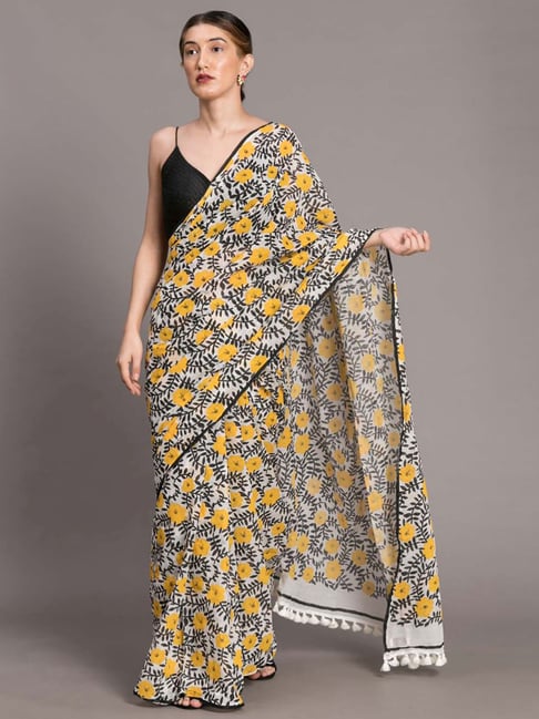 Suta White Cotton Printed Saree Without Blouse Price in India