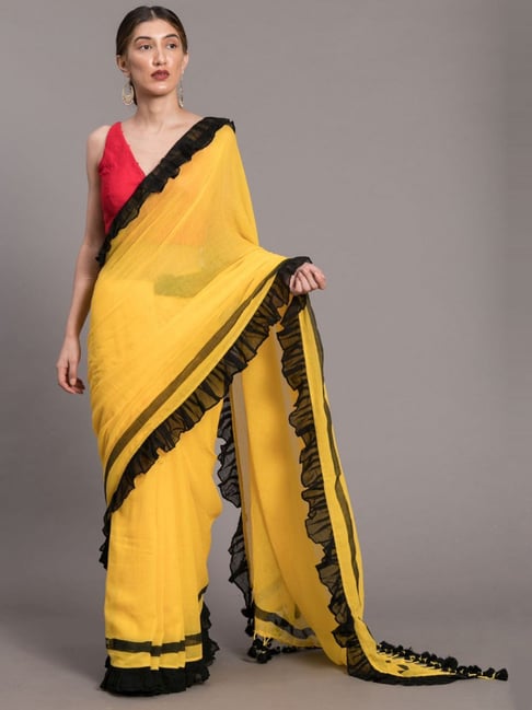 Suta Yellow Cotton Saree Without Blouse Price in India