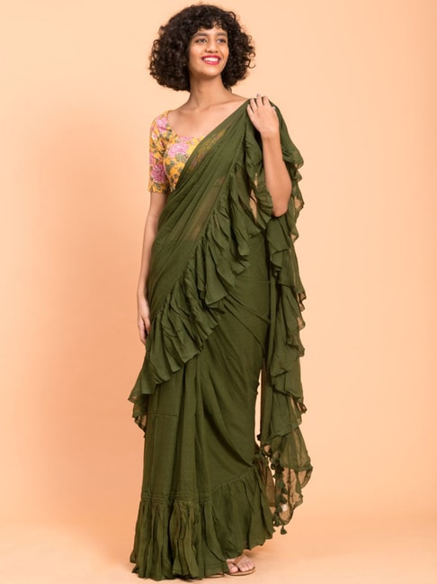 Suta Green Cotton Saree Without Blouse Price in India