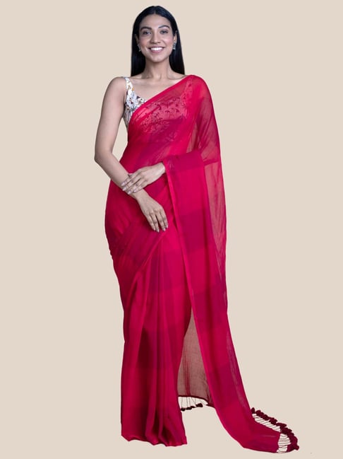 Suta Red Cotton Silk Saree Without Blouse Price in India