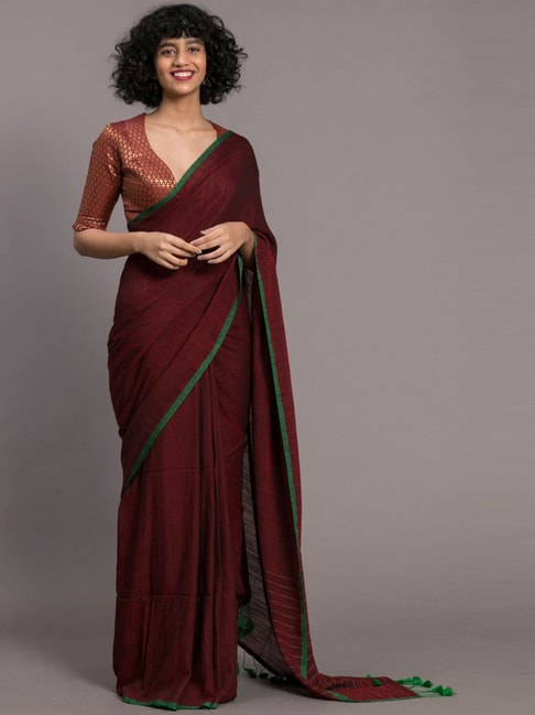 Suta Maroon Plain Saree Without Blouse Price in India