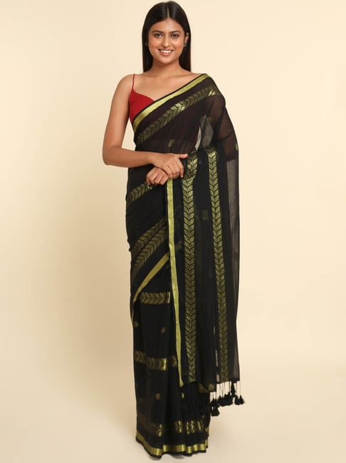 Suta Black Woven Saree Without Blouse Price in India
