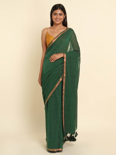 Suta Green Striped Saree Without Blouse Price in India