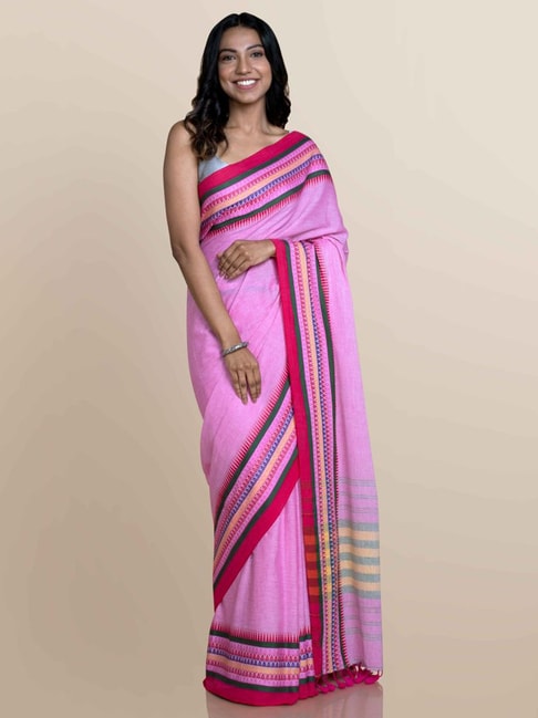 Suta Pink Cotton Embroidered Saree Without Blouse Price in India