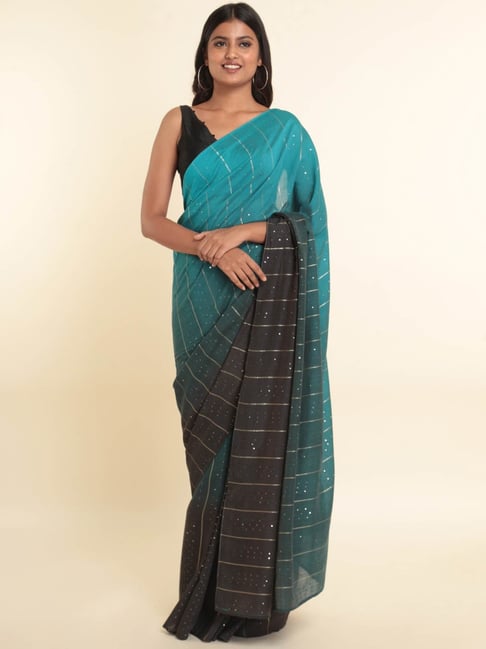 Suta Blue Embellished Saree Without Blouse Price in India