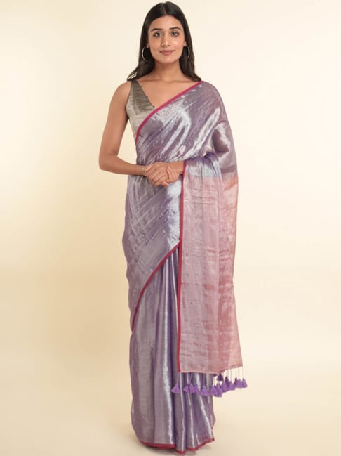Suta Lavender Plain Saree Without Blouse Price in India