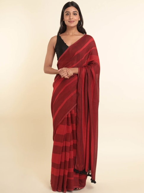 Suta Maroon Striped Saree Without Blouse Price in India