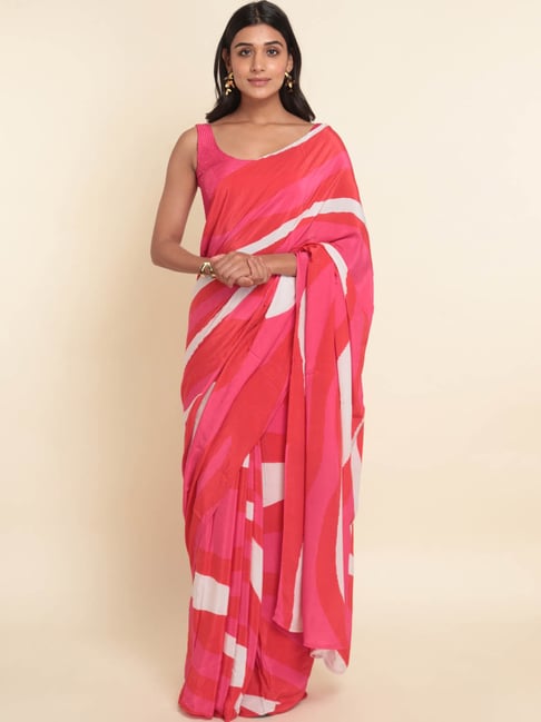 Suta Pink Printed Saree Without Blouse Price in India