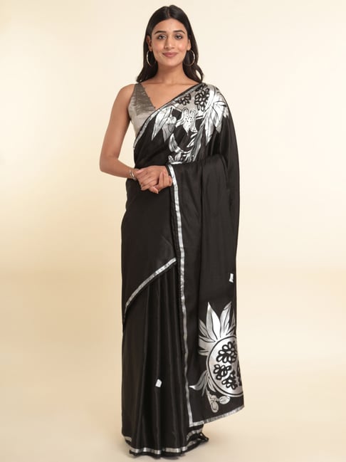 Suta Black Printed Saree Without Blouse Price in India