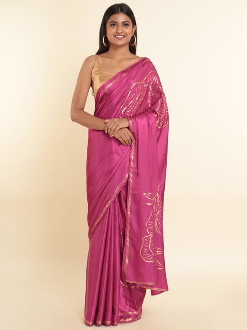 Suta Pink Printed Saree Without Blouse Price in India