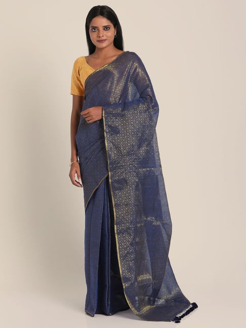 Suta Blue Cotton Woven Saree Without Blouse Price in India