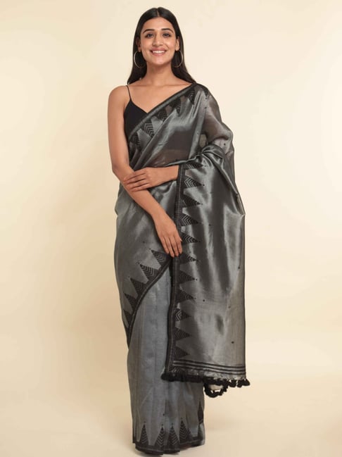 Suta Grey Woven Saree Without Blouse Price in India