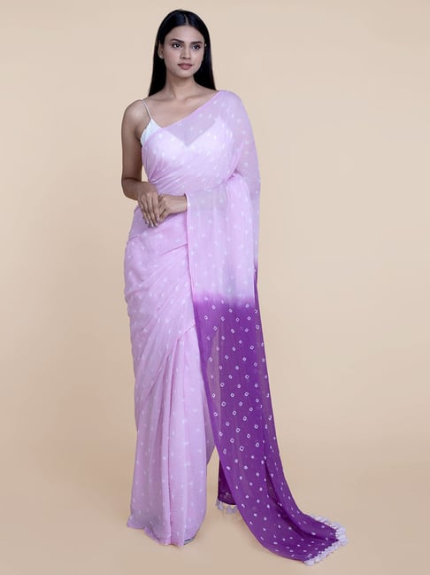 Suta Purple Batic Print Saree Without Blouse Price in India