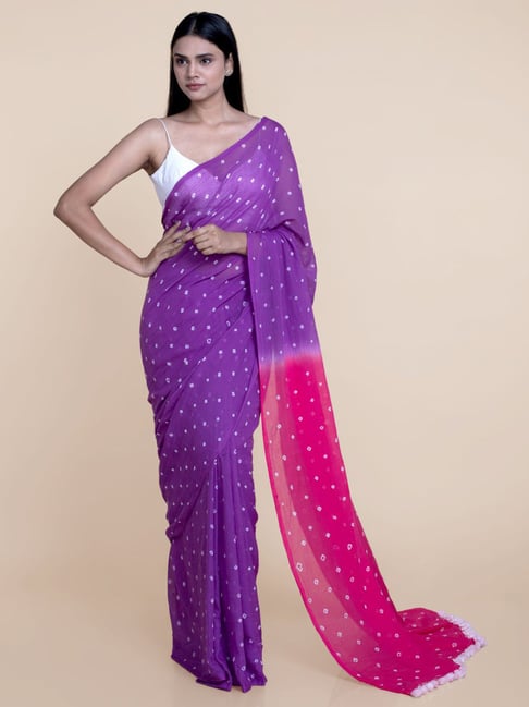 Suta Purple & Pink Batic Print Saree Without Blouse Price in India