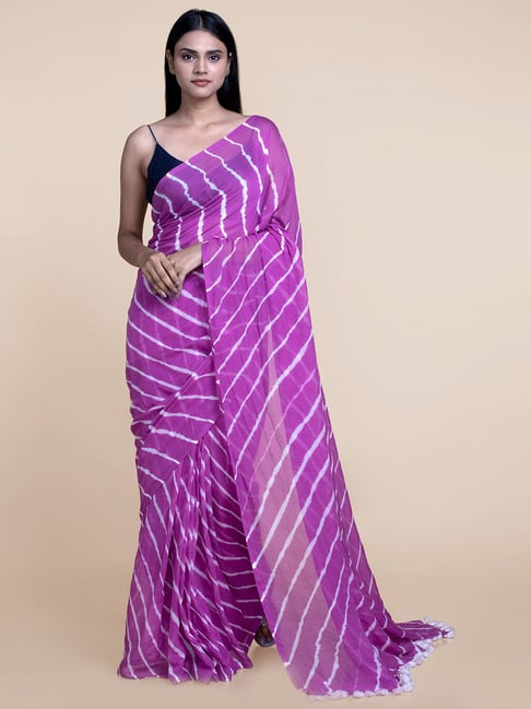 Suta Purple Printed Saree Without Blouse Price in India